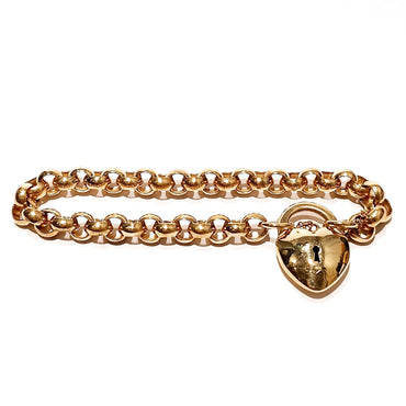 10ct Yellow Gold Belcher Chain Bracelet With Heart Padlock