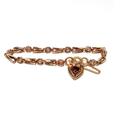 9ct Yellow Gold Tulip Link Bracelet With Garnet Heart Padlock