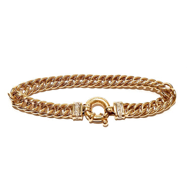 9ct Yellow Gold & Diamond Curb Link Bracelet With Bold Clasp