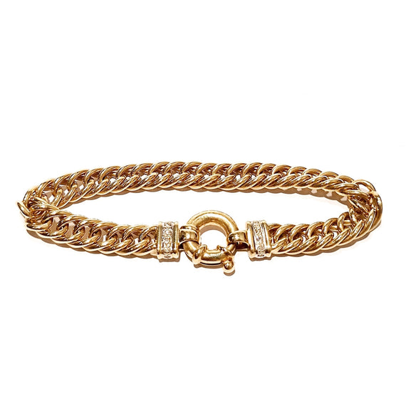 9ct Yellow Gold & Diamond Curb Link Bracelet With Bold Clasp