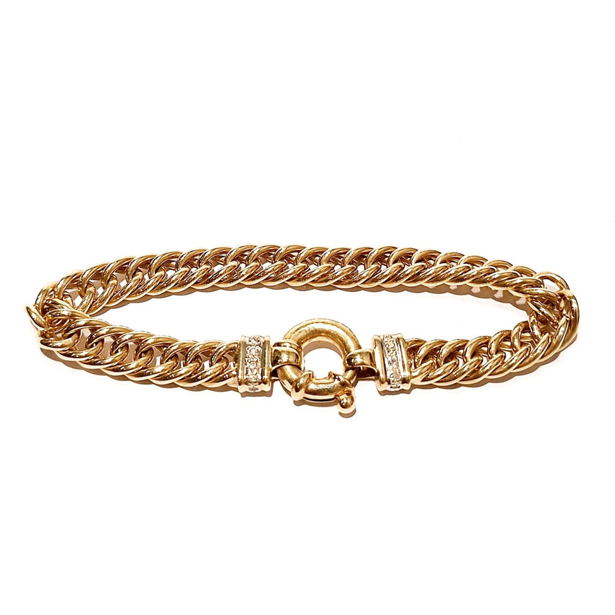 9ct Yellow Gold & Diamond Curb Link Bracelet With Bold Clasp