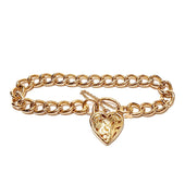 9ct Yellow Gold Curb Link Bracelet With Filigree Heart Padlock Clasp