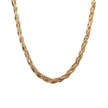 14ct Three-Toned Gold Herringbone Braided Chain Necklace 45cm