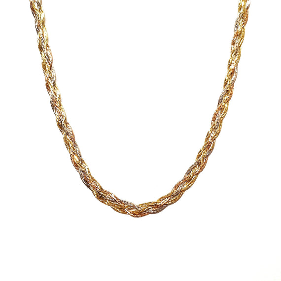 14ct Three-Toned Gold Herringbone Braided Chain Necklace 45cm