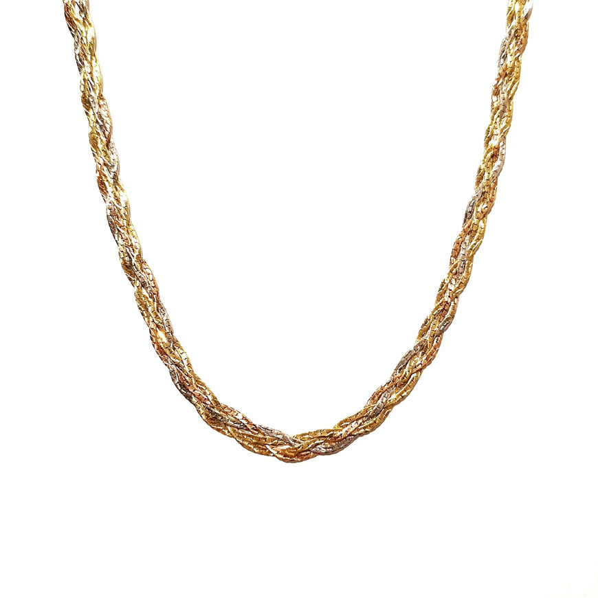 14ct Three-Toned Gold Herringbone Braided Chain Necklace 45cm