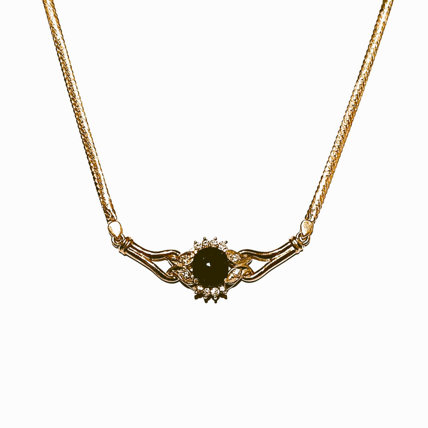 18ct Yellow Gold Sapphire & Diamond Herringbone Necklace 40cm