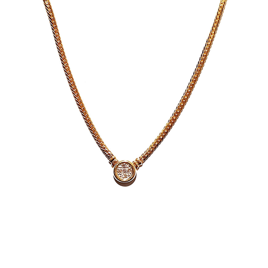 9ct Yellow Gold Diamond Cluster Serpentine Chain Necklace 40cm