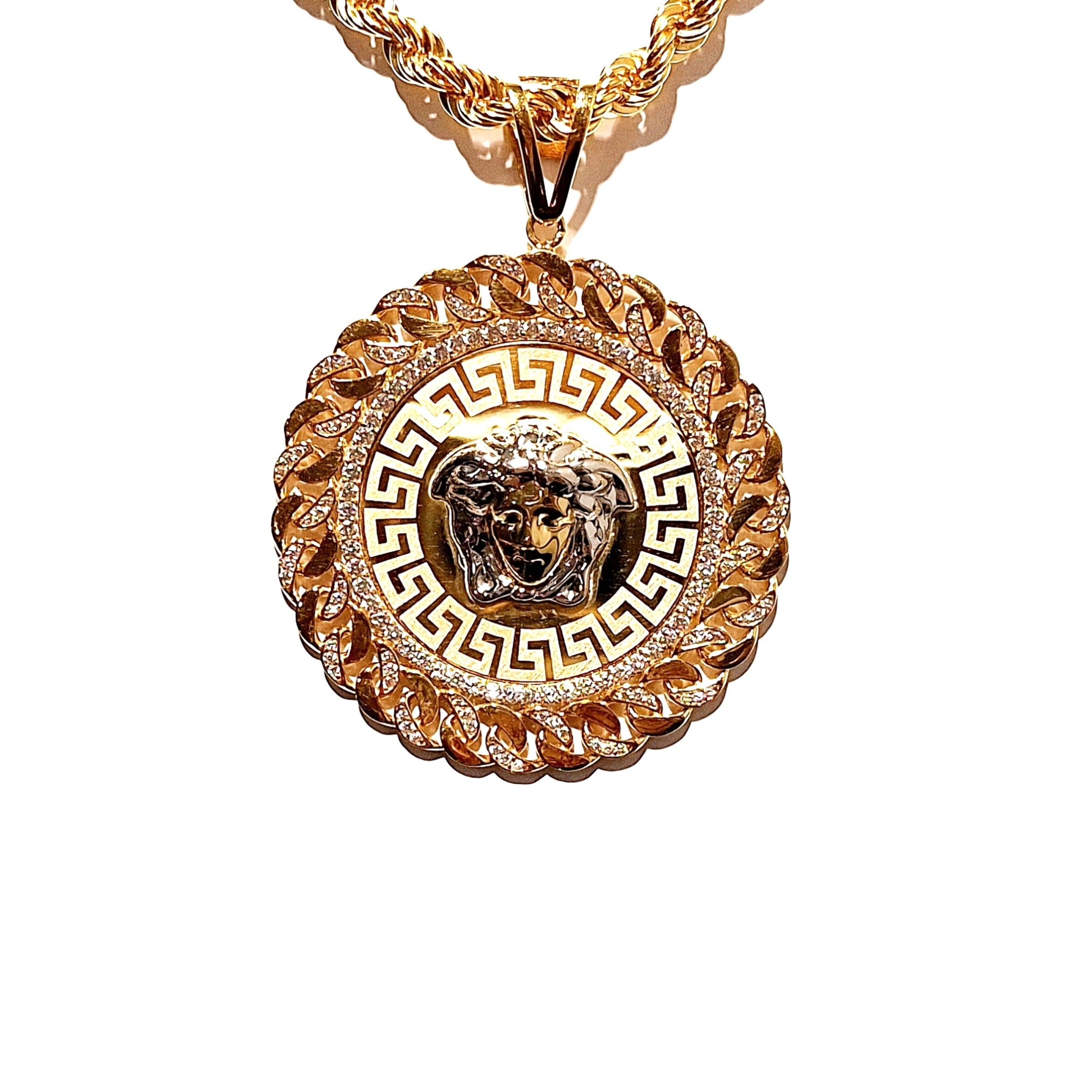 18ct Yellow Gold & Cubic Zirconia Medusa Pendant Large