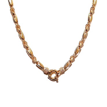 9ct Yellow Gold & Cubic Zirconia Tulip Link Chain Necklace With Bolt Clasp 40cm