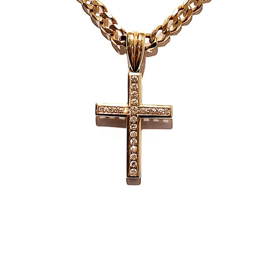 9ct Yellow Gold Diamond Cross Pendant