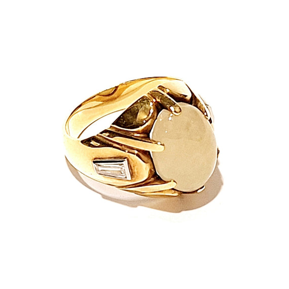 Jade & Diamond Ring in 18ct Yellow Gold & Platinum