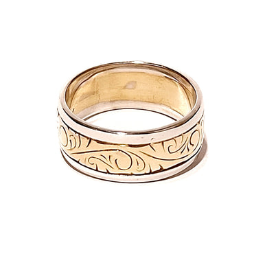 9ct Two Toned Gold Patterned Men's Ring