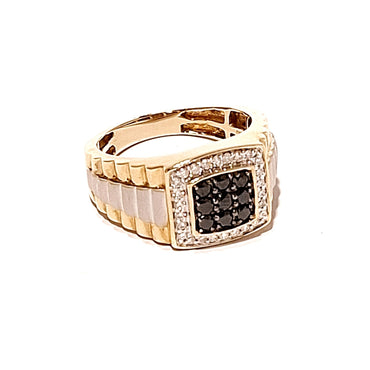 10ct Two Tone Gold 0.75ct Black & White Diamond Cluster Signet Men's Ring