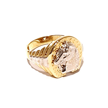 18ct Two Toned Gold Lucky Horseshoe Horse Head Men's Ring