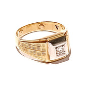 14ct Two Toned Patterned Gold Diamond Men's Ring