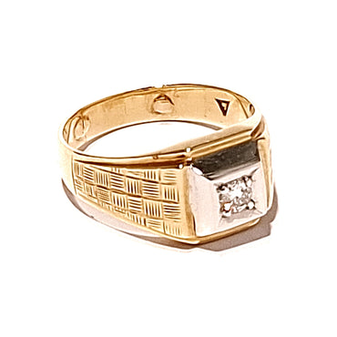 14ct Two Toned Patterned Gold Diamond Men's Ring