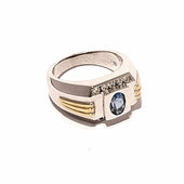 18ct Two Tone Gold 0.50ct Topaz & Diamond Square Top Men's Ring