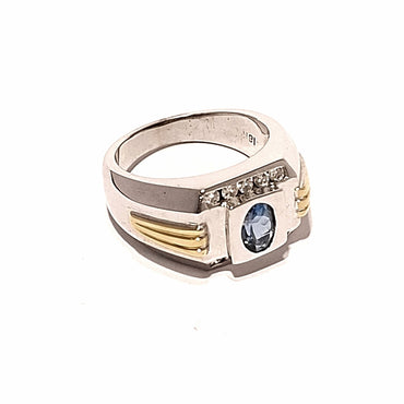 18ct Two Tone Gold 0.50ct Topaz & Diamond Square Top Men's Ring
