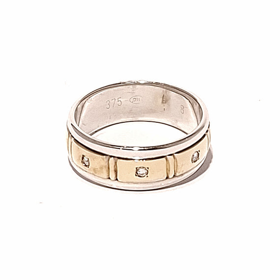 9ct Two Toned Gold Diamond Men's Ring