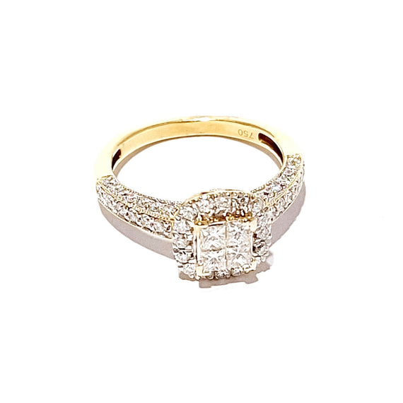 18ct Yellow Gold 1.00ct Diamond Cluster Ladies Ring