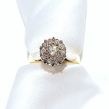 18ct Yellow & White Gold Antique Diamond Cluster Ring