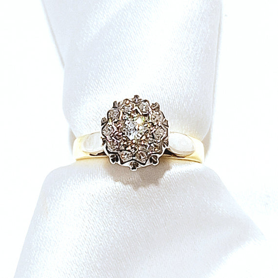18ct Yellow & White Gold Antique Diamond Cluster Ring