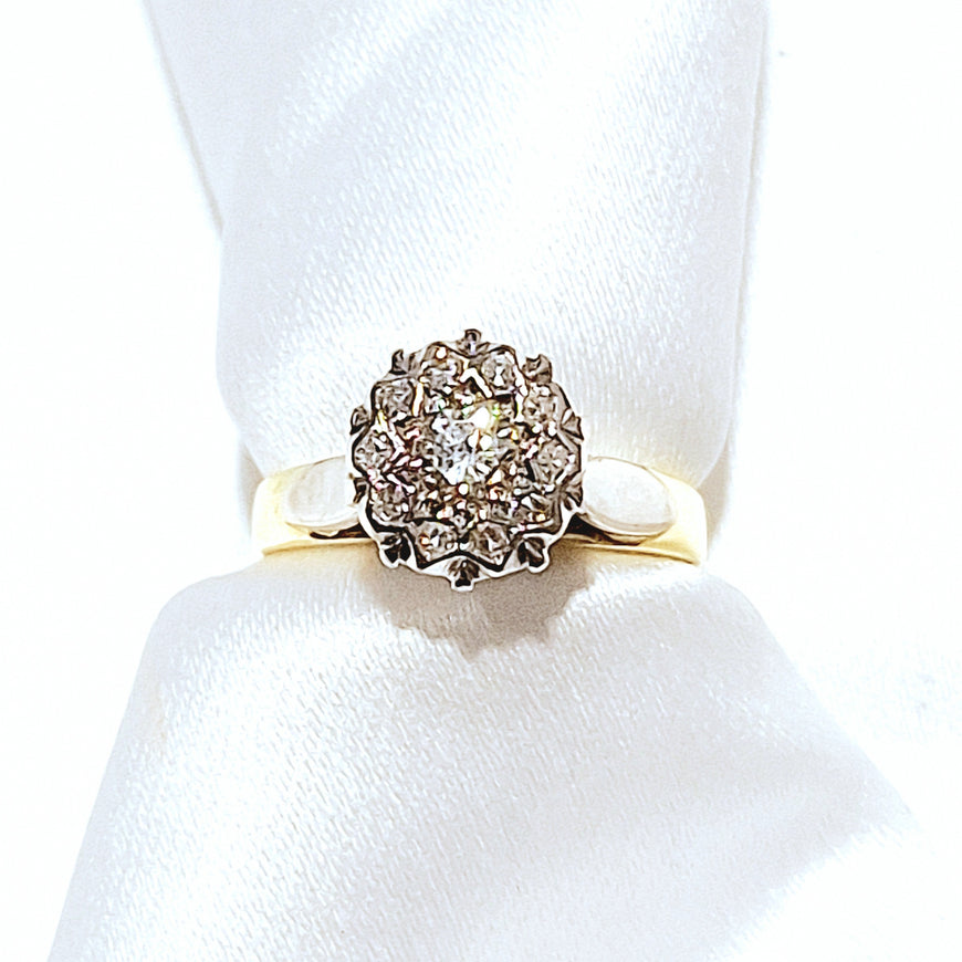 18ct Yellow & White Gold Antique Diamond Cluster Ring
