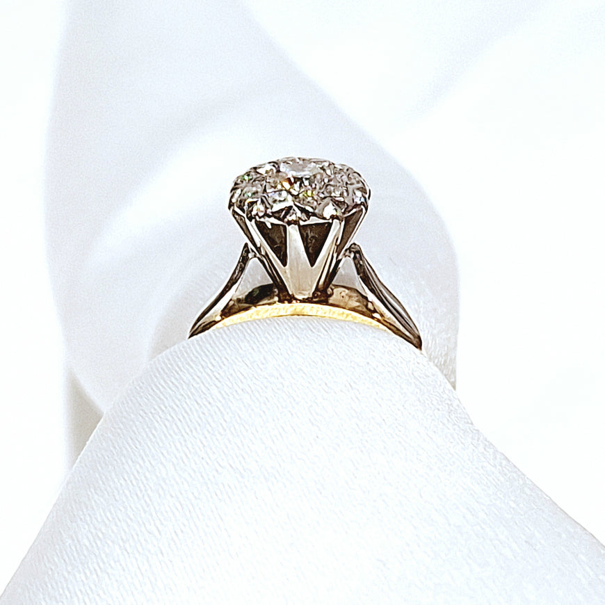 18ct Yellow & White Gold Antique Diamond Cluster Ring