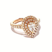 14ct Rose Gold Pear Cut Halo 1.25ct Diamond Cluster Ring With A Pink Sapphire