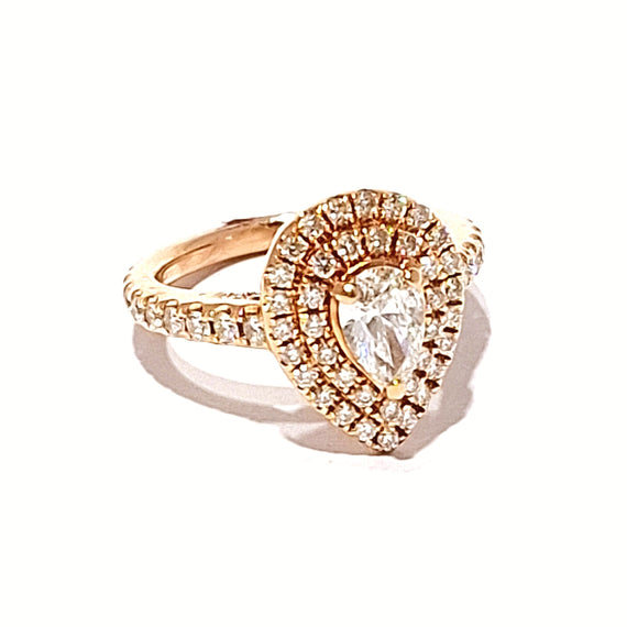 14ct Rose Gold Pear Cut Halo 1.25ct Diamond Cluster Ring With A Pink Sapphire