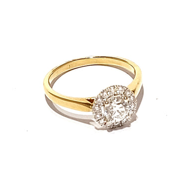 18ct Yellow Gold 0.81ct Diamond Halo Cluster Ring