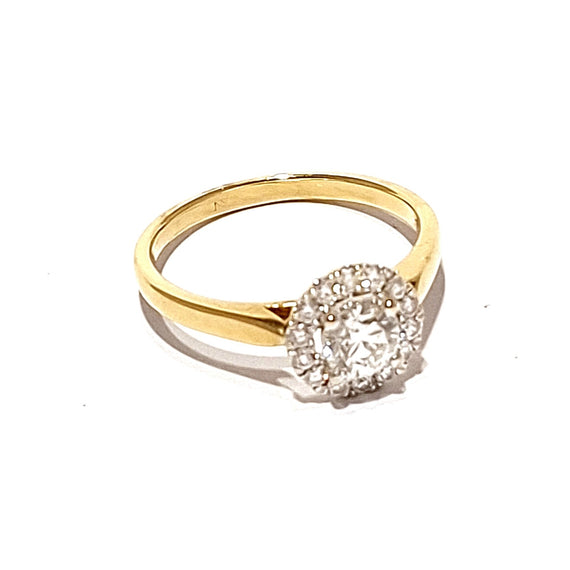 18ct Yellow Gold 0.81ct Diamond Halo Cluster Ring