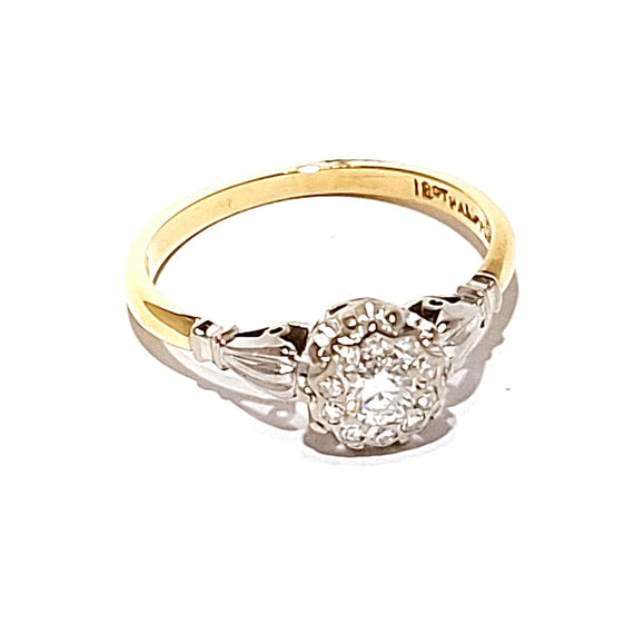 18ct Yellow & White Gold Antique 0.27ct Diamond Cluster Ring