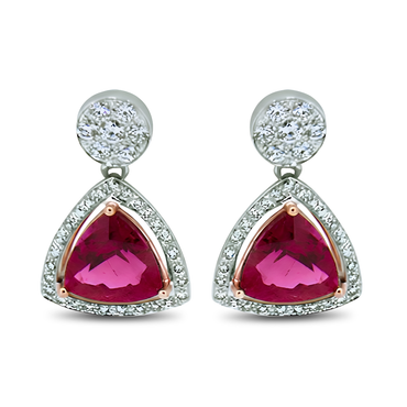 7.13ct Tourmaline & Diamond Drop Handmade Earrings in 18k Rose and White Gold
