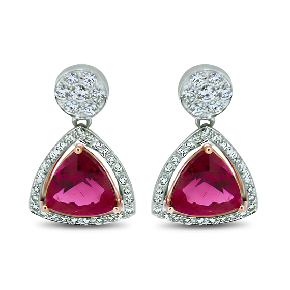 7.13ct Tourmaline & Diamond Drop Handmade Earrings in 18k Rose and White Gold