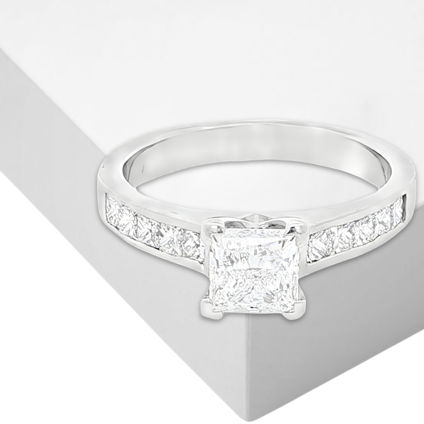 1.61ct Princess Cut Diamond Engagement Style Ring in 18k White Gold