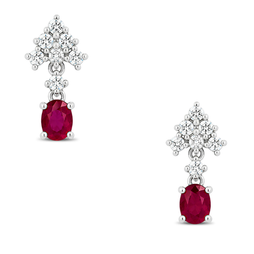 1.00ct Natural Ruby and Cubic Zirconia Earrings in 18k White Gold