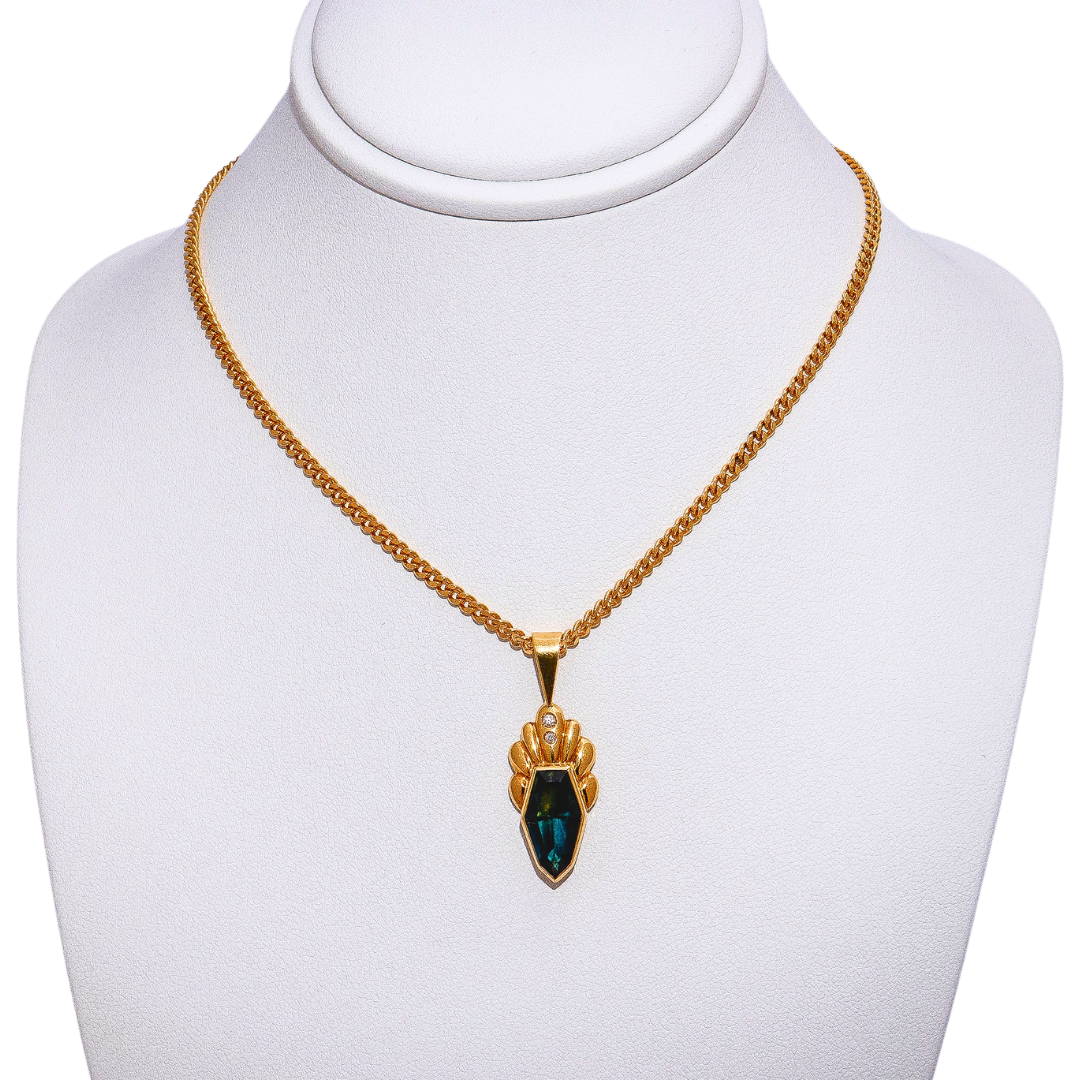 Australian Sapphire and Diamond Handmade Pendant in Yellow Gold