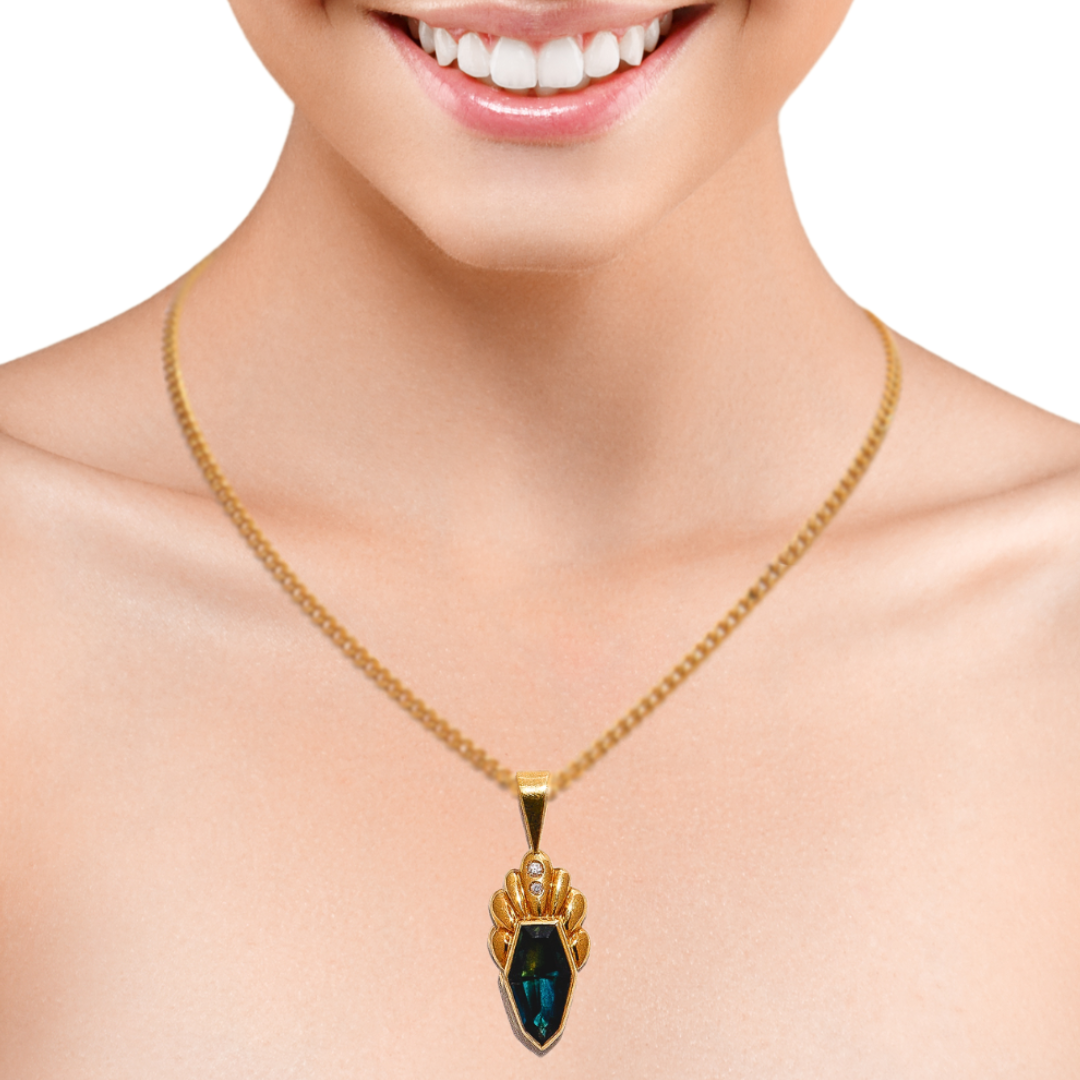 Australian Sapphire and Diamond Handmade Pendant in Yellow Gold