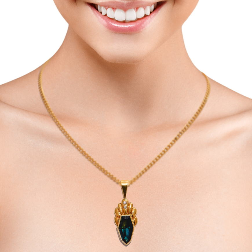 Australian Sapphire and Diamond Handmade Pendant in Yellow Gold
