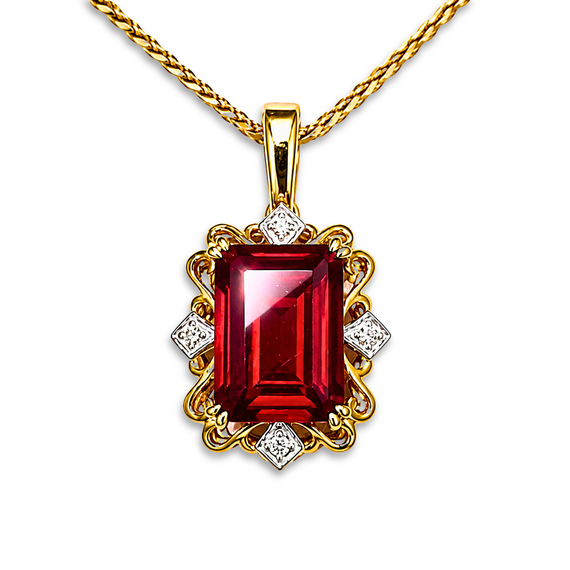 Created Ruby & Diamond Pendant in 9k Yellow Gold