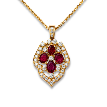 Ruby & Diamond Cluster Pendant in 18k Yellow Gold