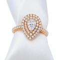 14k Rose Gold Pear Diamond Halo Cluster Ring with Pink Sapphire