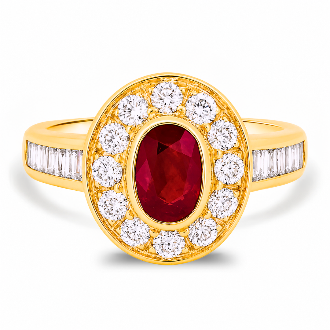 2.31ct Natural Ruby & Diamond Cluster Ring in Yellow Gold