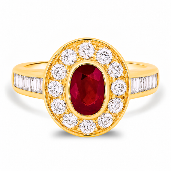 2.31ct Natural Ruby & Diamond Cluster Ring in Yellow Gold