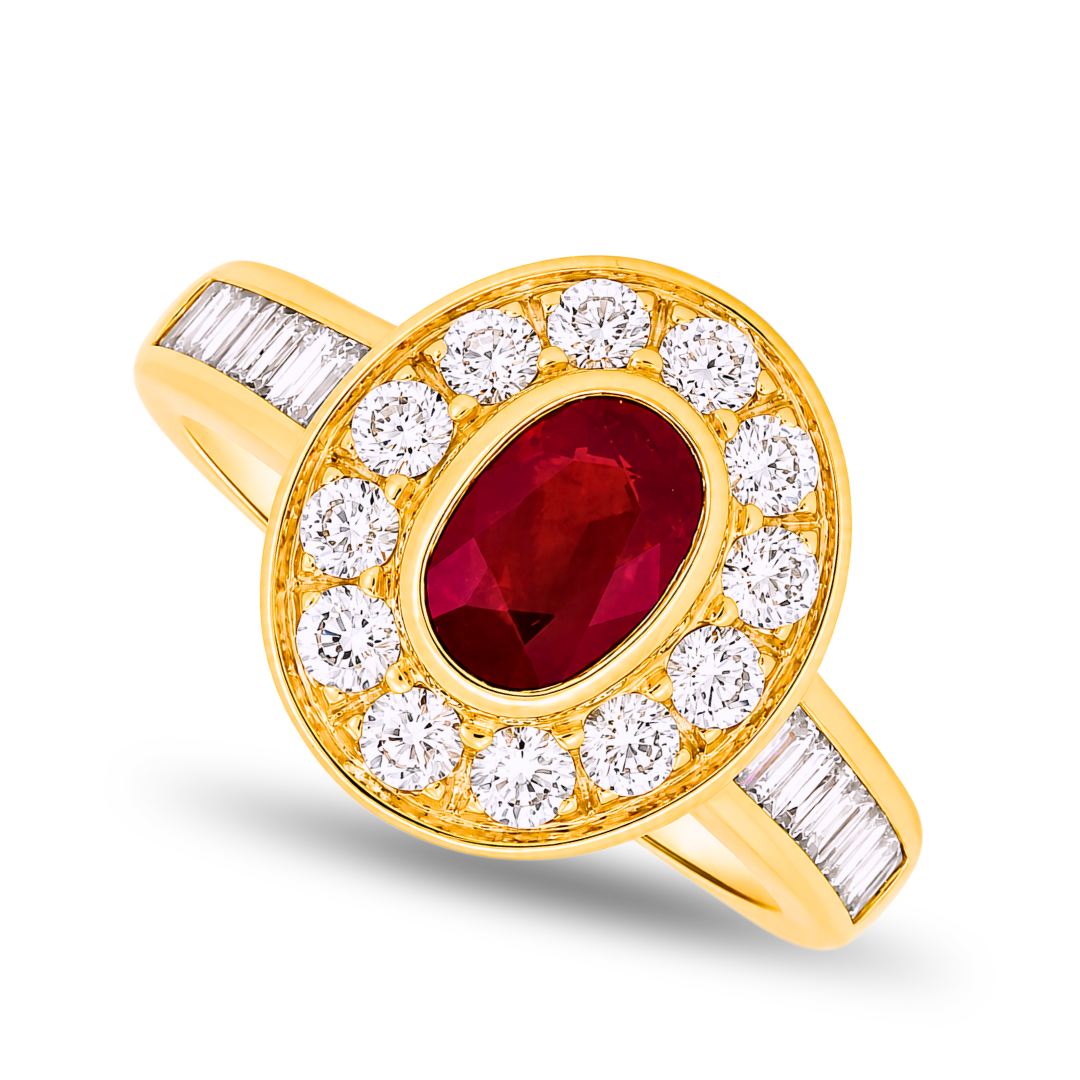2.31ct Natural Ruby & Diamond Cluster Ring in Yellow Gold