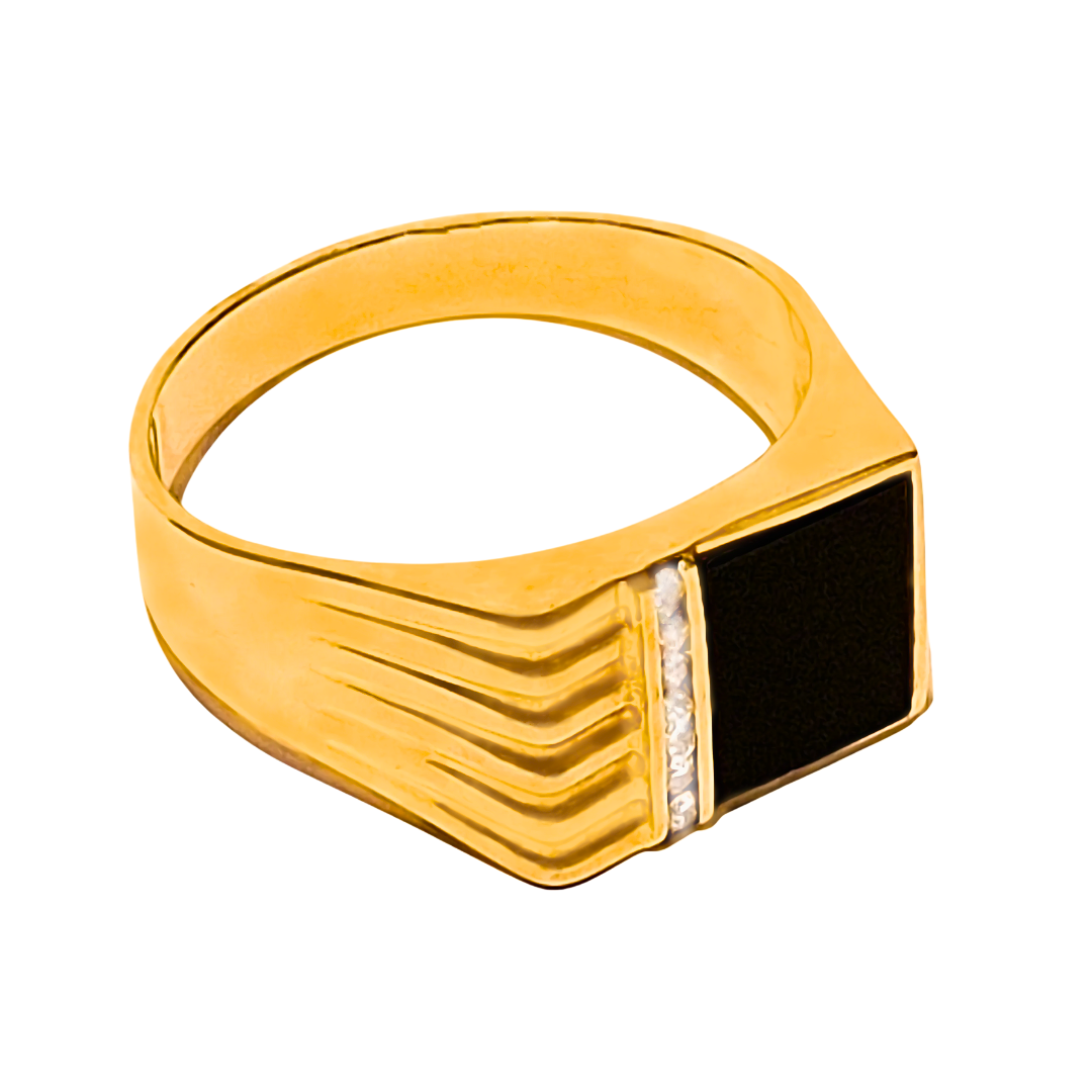 18ct Yellow Gold Onyx and Diamond Men's Ring