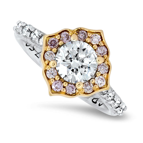 1.44ct Diamond Ring with Natural Pink Diamonds Halo Set in 18k White Gold