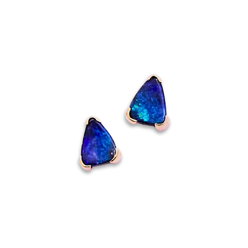 18ct Yellow Gold Blue Opal Triangle Earrings