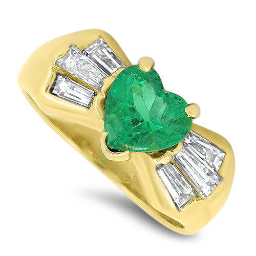 1.92ct Natural Emerald & Diamond Ring in 18k Yellow Gold